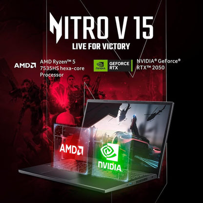 Acer Nitro V 15 ANV15-51 Laptop - AMD Ryzen 5 7535HS, 16GB RAM, 512GB SSD, 15.6" FHD 144Hz, NVIDIA GeForce RTX 2050 4GB